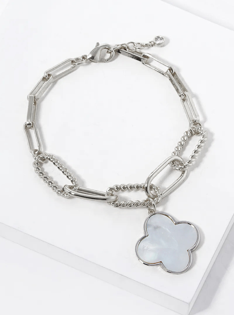 18K Gold Dipped Semi-Precious Quatrefoil Charm Chain Bracelet