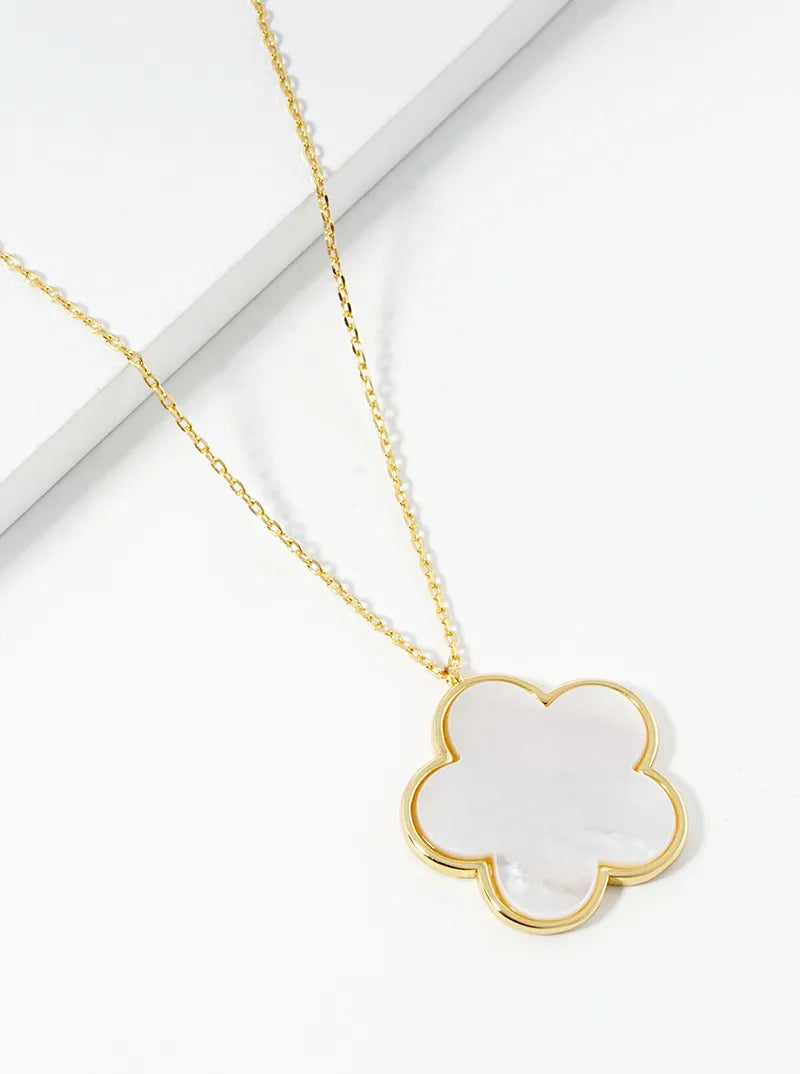 18K Gold Dipped Semi-Precious Stone 20mm Flower Pendant Necklace