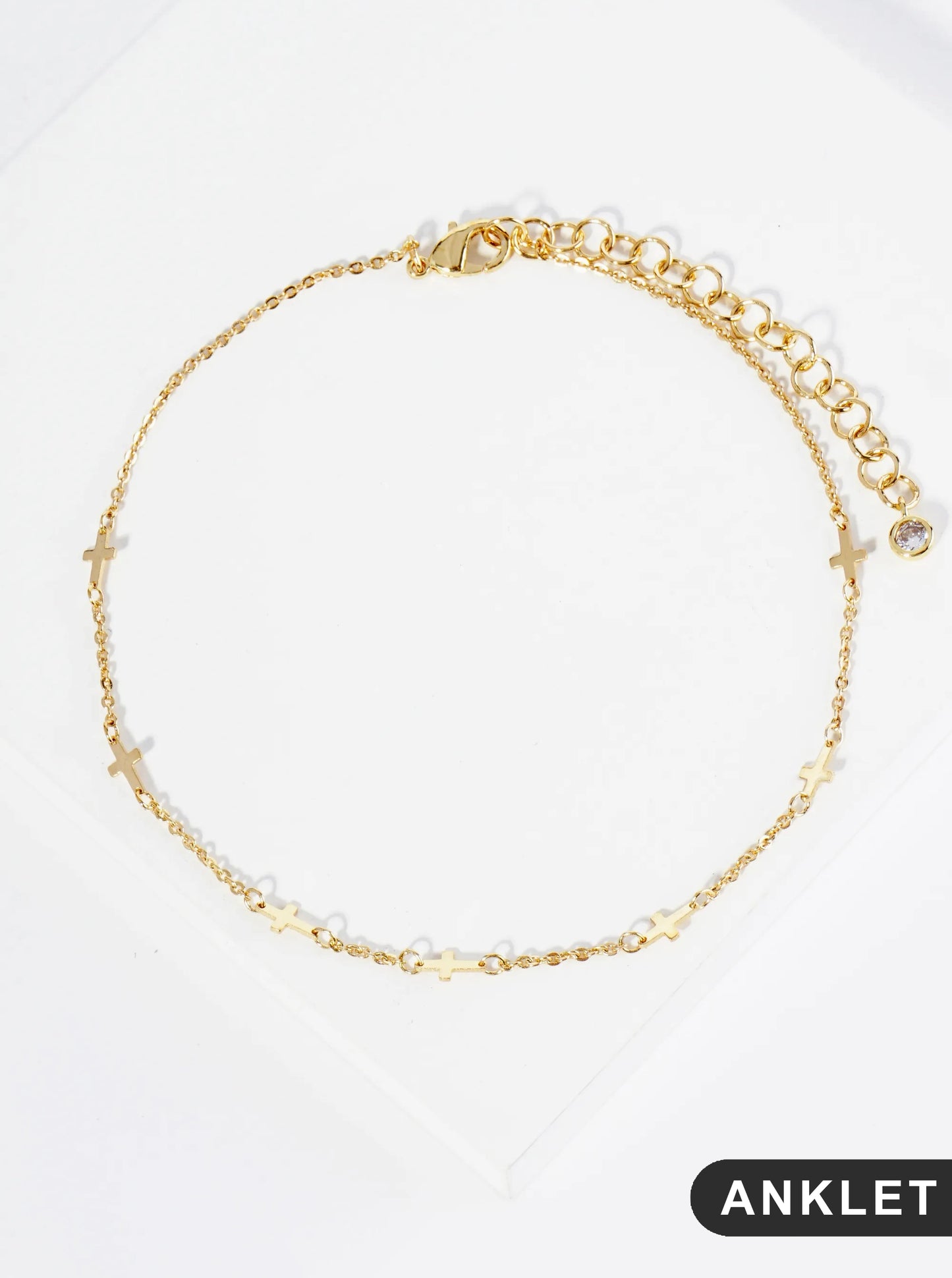 18K Gold Dipped Sideways Cross Brass Chain Anklet