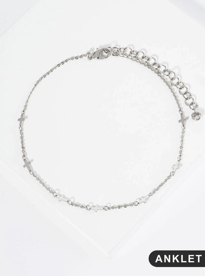 18K Gold Dipped Sideways Cross Brass Chain Anklet