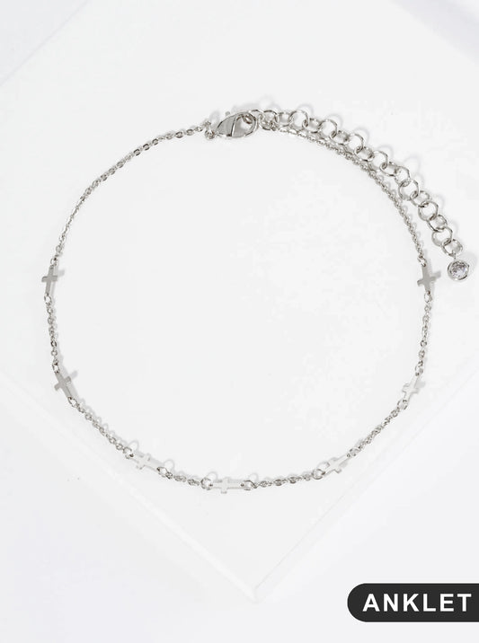 18K Gold Dipped Sideways Cross Brass Chain Anklet