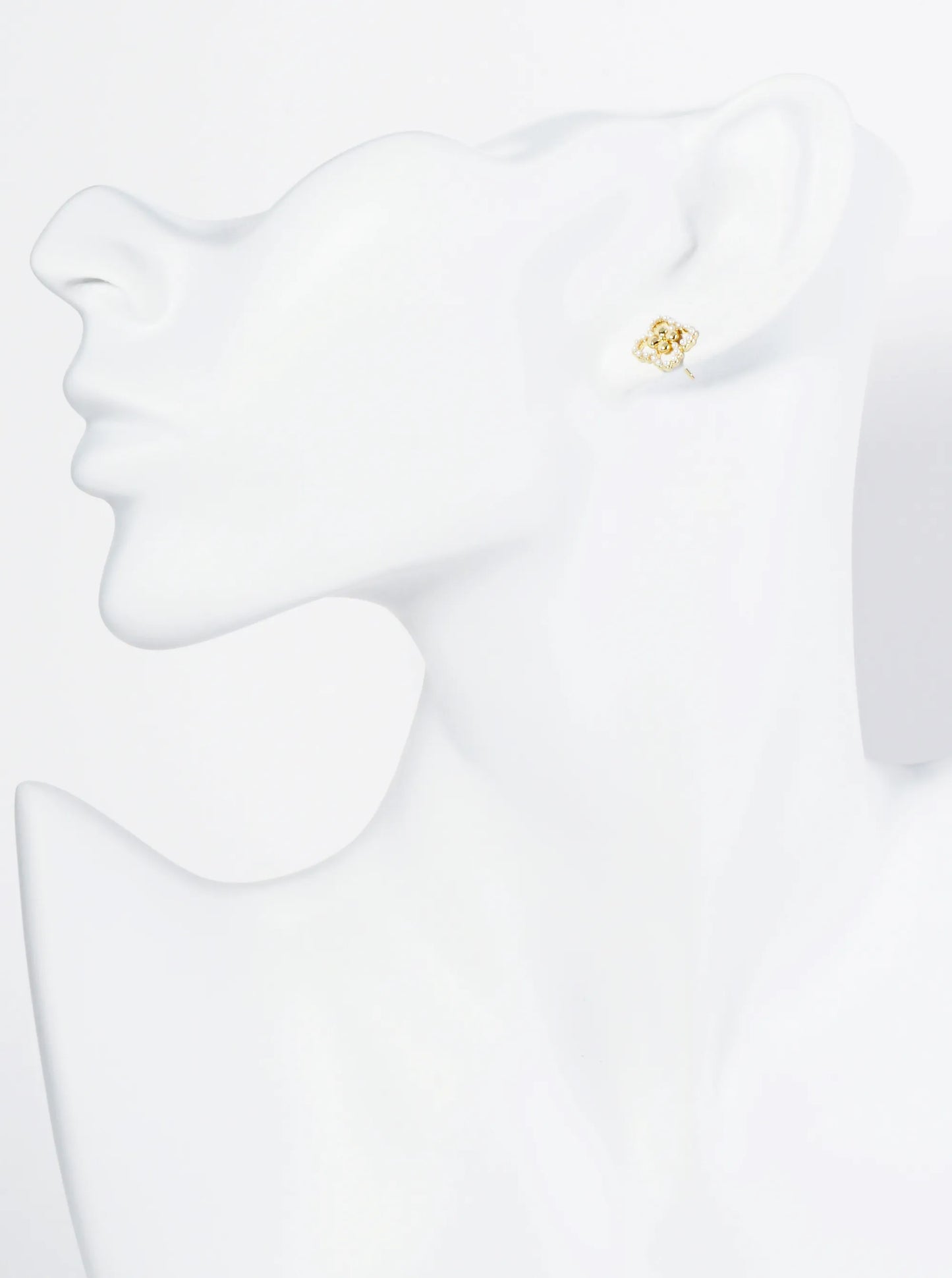 18K Gold Dipped Small Pearl Beaded Quatrefoil Stud Earrings