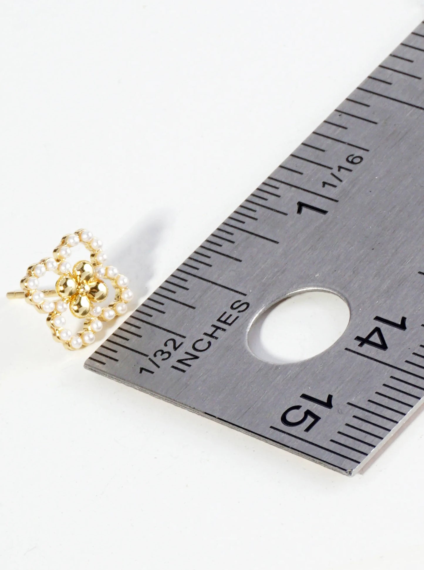 18K Gold Dipped Small Pearl Beaded Quatrefoil Stud Earrings