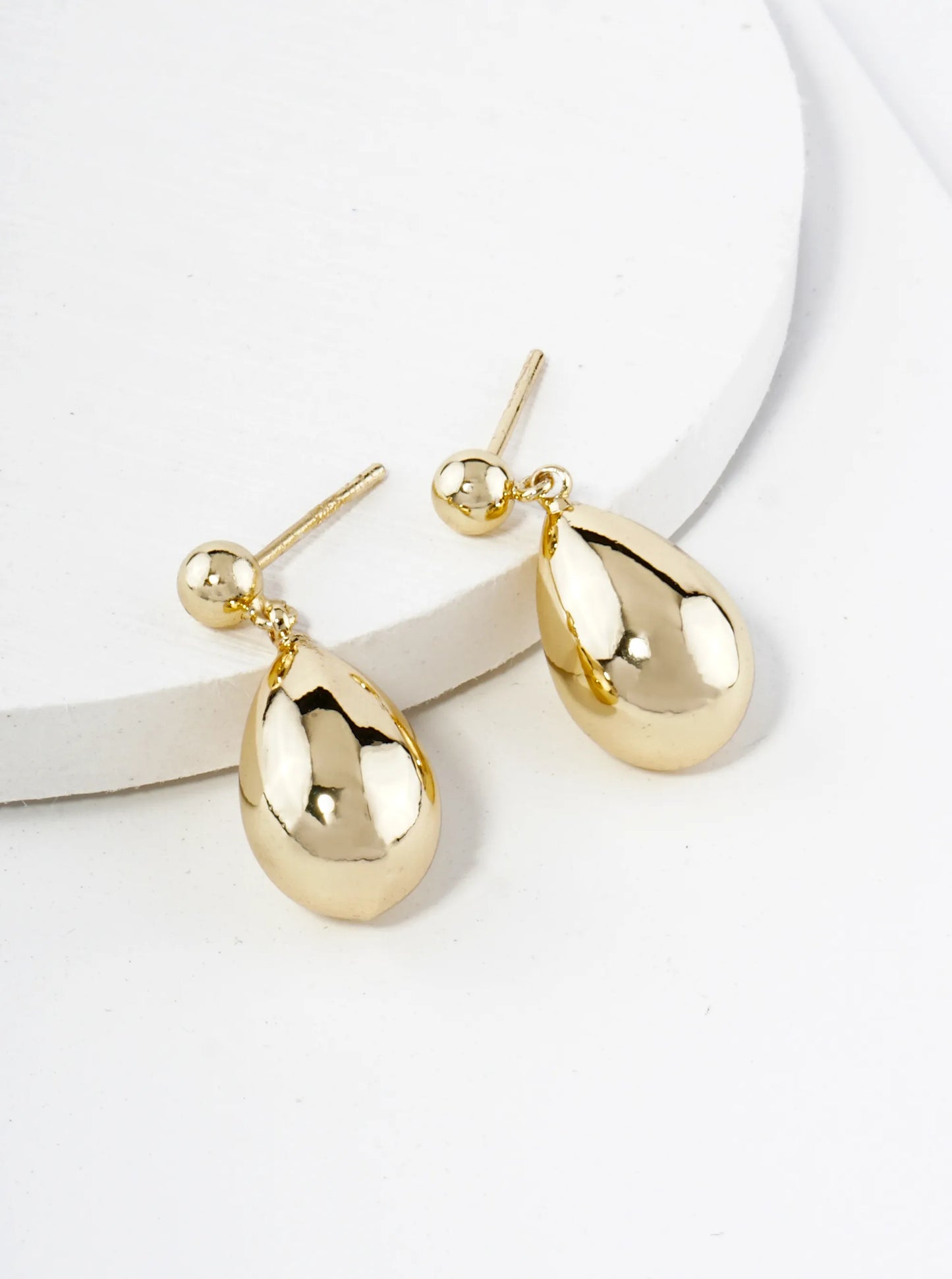18K Gold Dipped Small Puffy Teardrop Drop Dangle Post Earrings