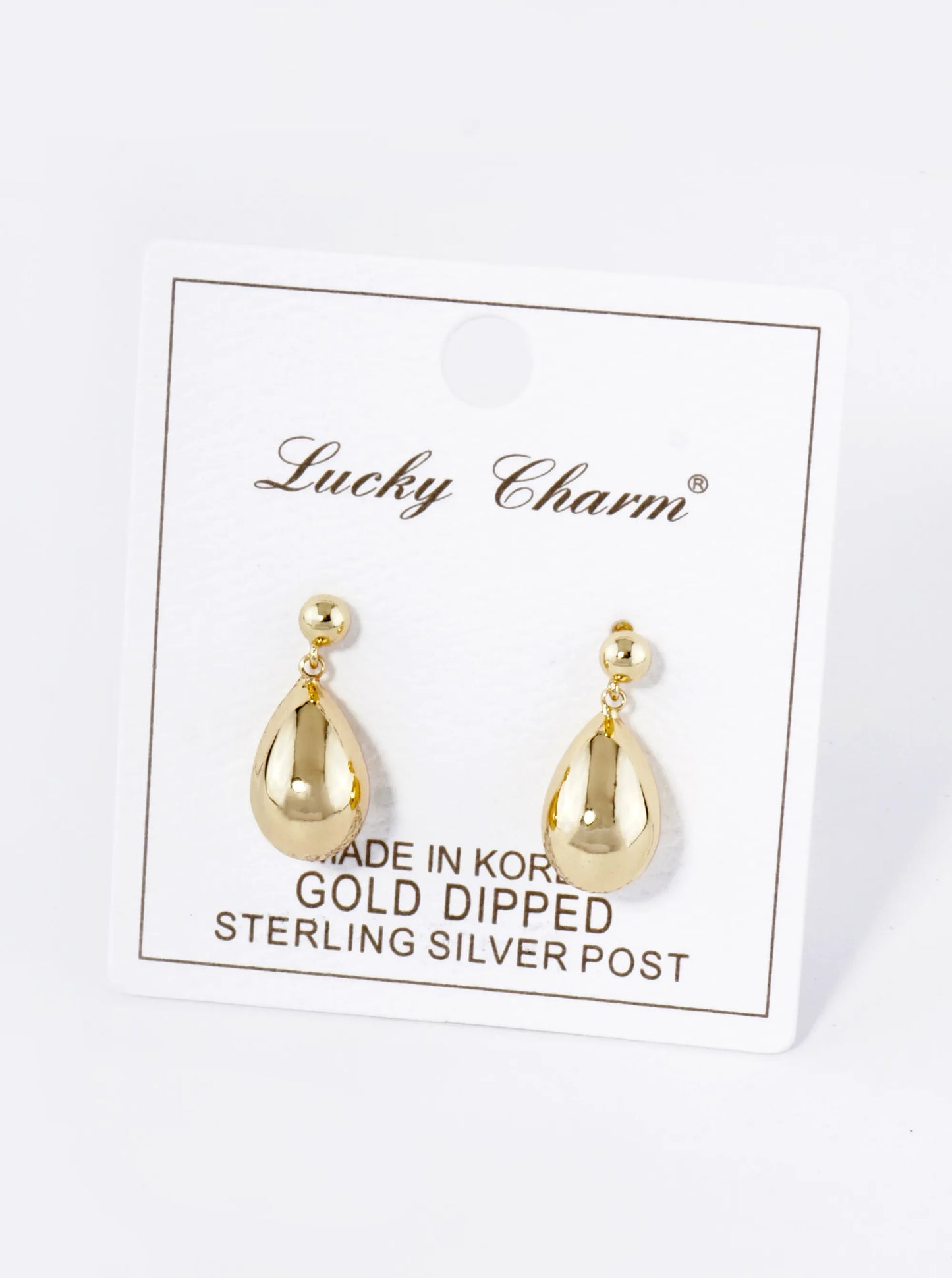 18K Gold Dipped Small Puffy Teardrop Drop Dangle Post Earrings