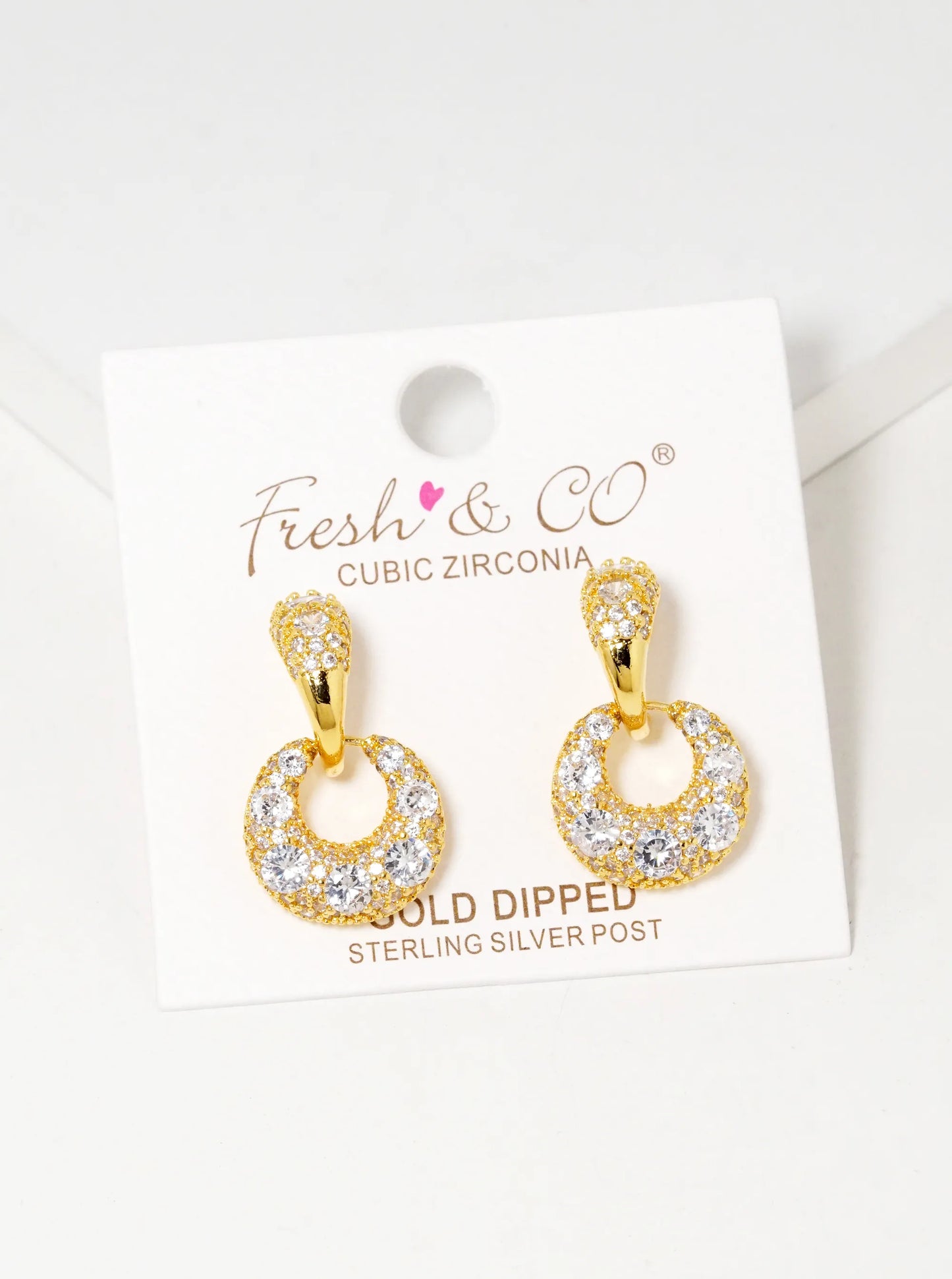18K Gold Dipped Sparkly CZ Pave Door Knocker Earrings