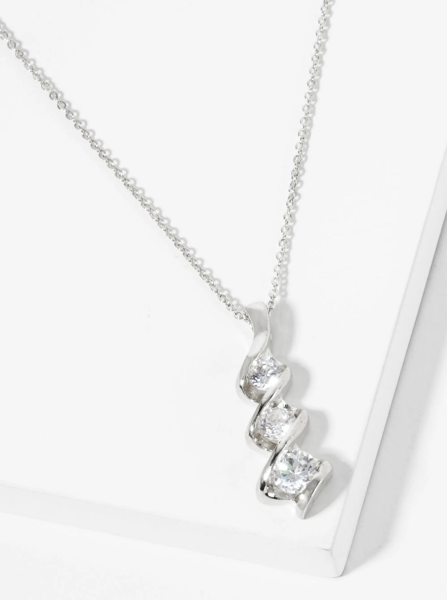 18K Gold Dipped Spiral Graduated CZ Stones Drop Pendant Necklace