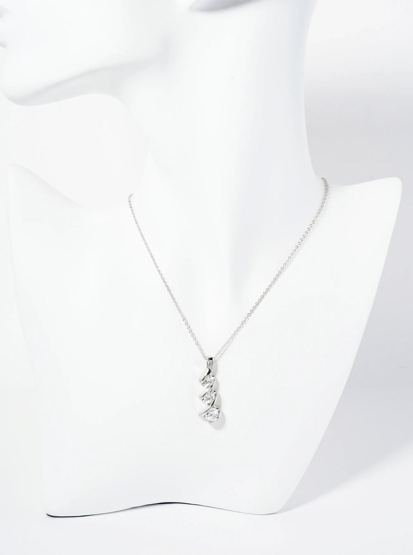 18K Gold Dipped Spiral Graduated CZ Stones Drop Pendant Necklace