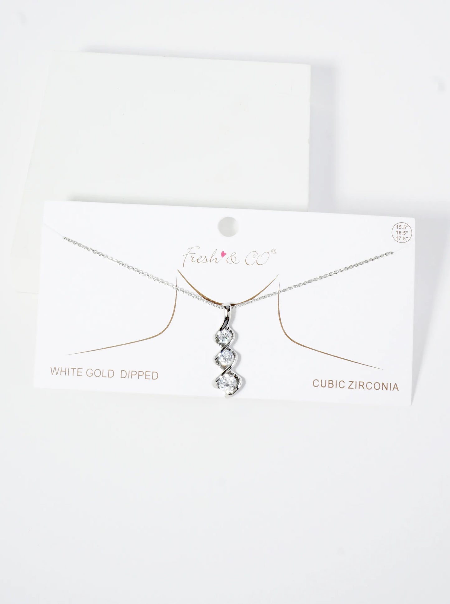 18K Gold Dipped Spiral Graduated CZ Stones Drop Pendant Necklace