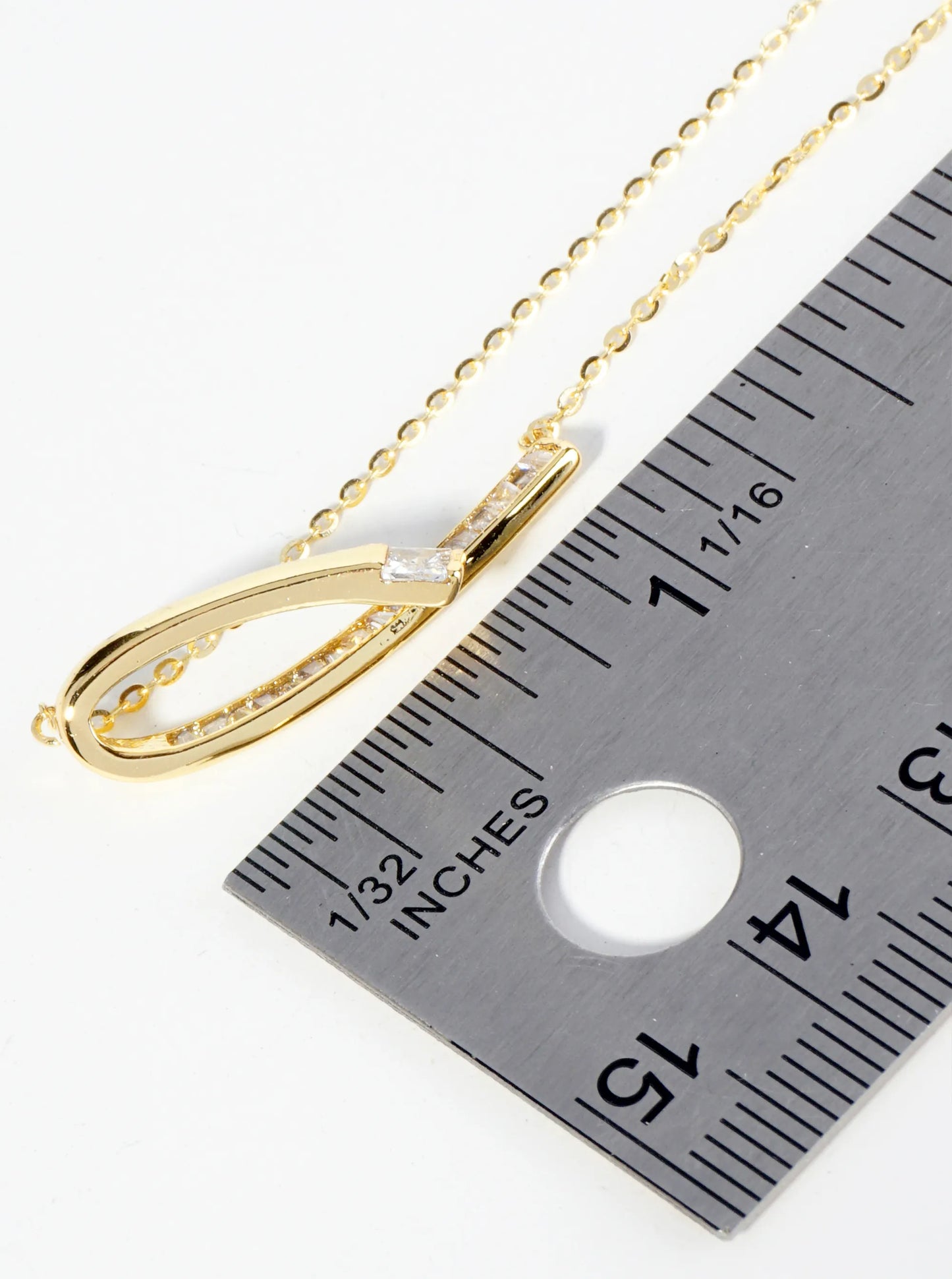 18K Gold Dipped Square CZ Embedded Curved Bar Pendant Necklace