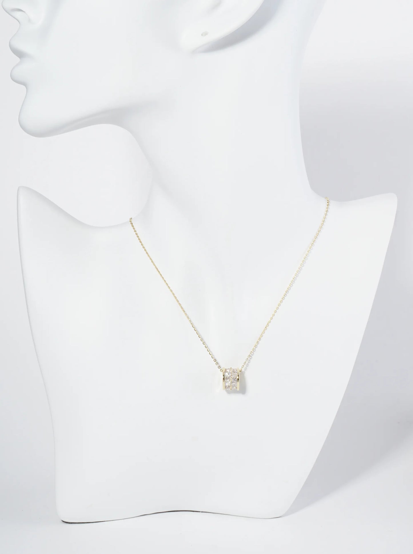 18K Gold Dipped Square CZ Embedded Eternity Rondelle Wheel Pendant Necklace