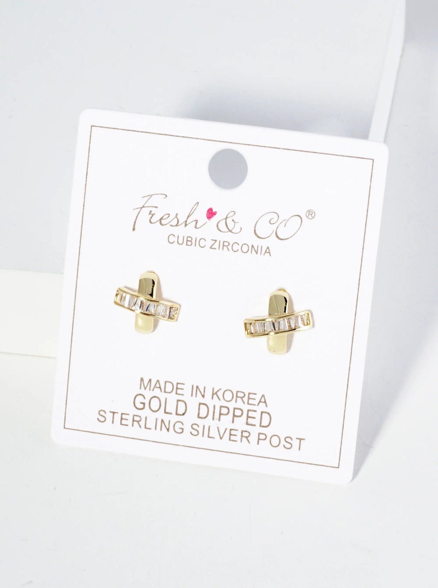 18K Gold Dipped Square CZ Embedded X Stud Earrings