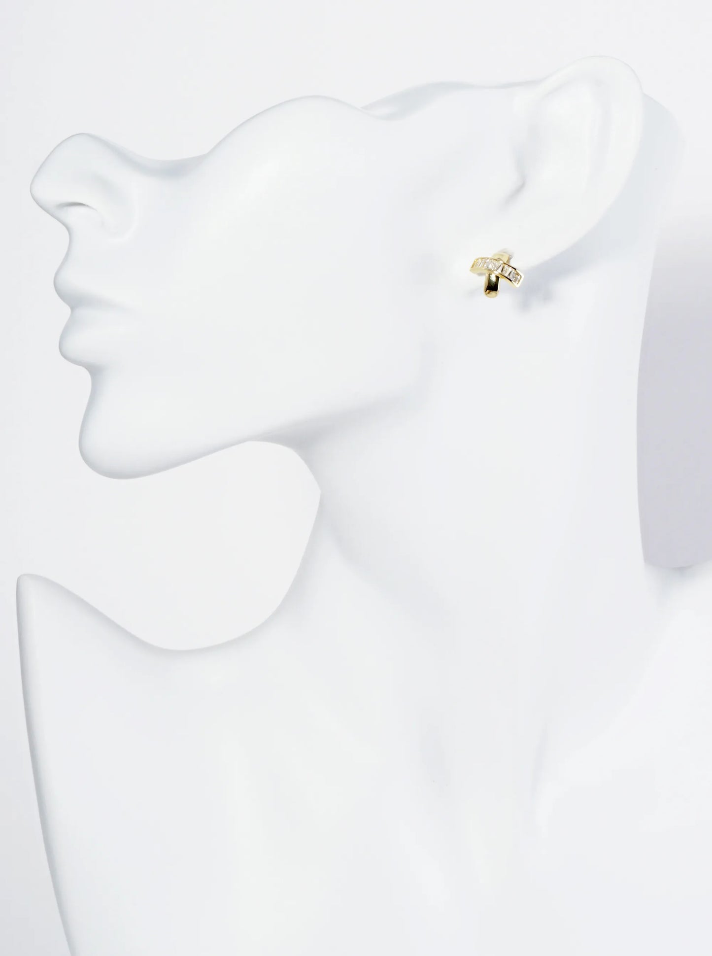 18K Gold Dipped Square CZ Embedded X Stud Earrings
