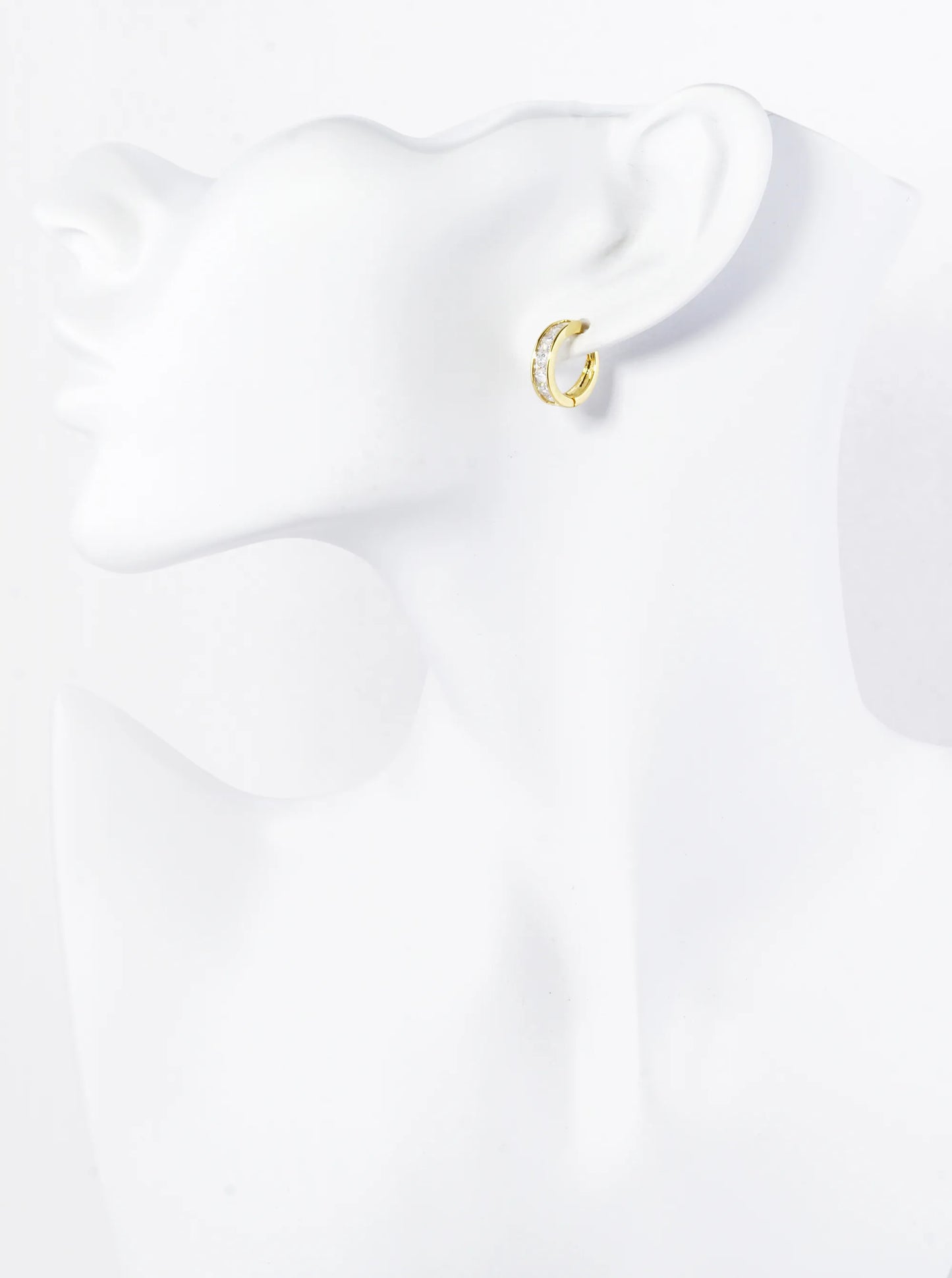 18K Gold Dipped Square CZ Pave 14mm Brass Huggie Hoop Earrings