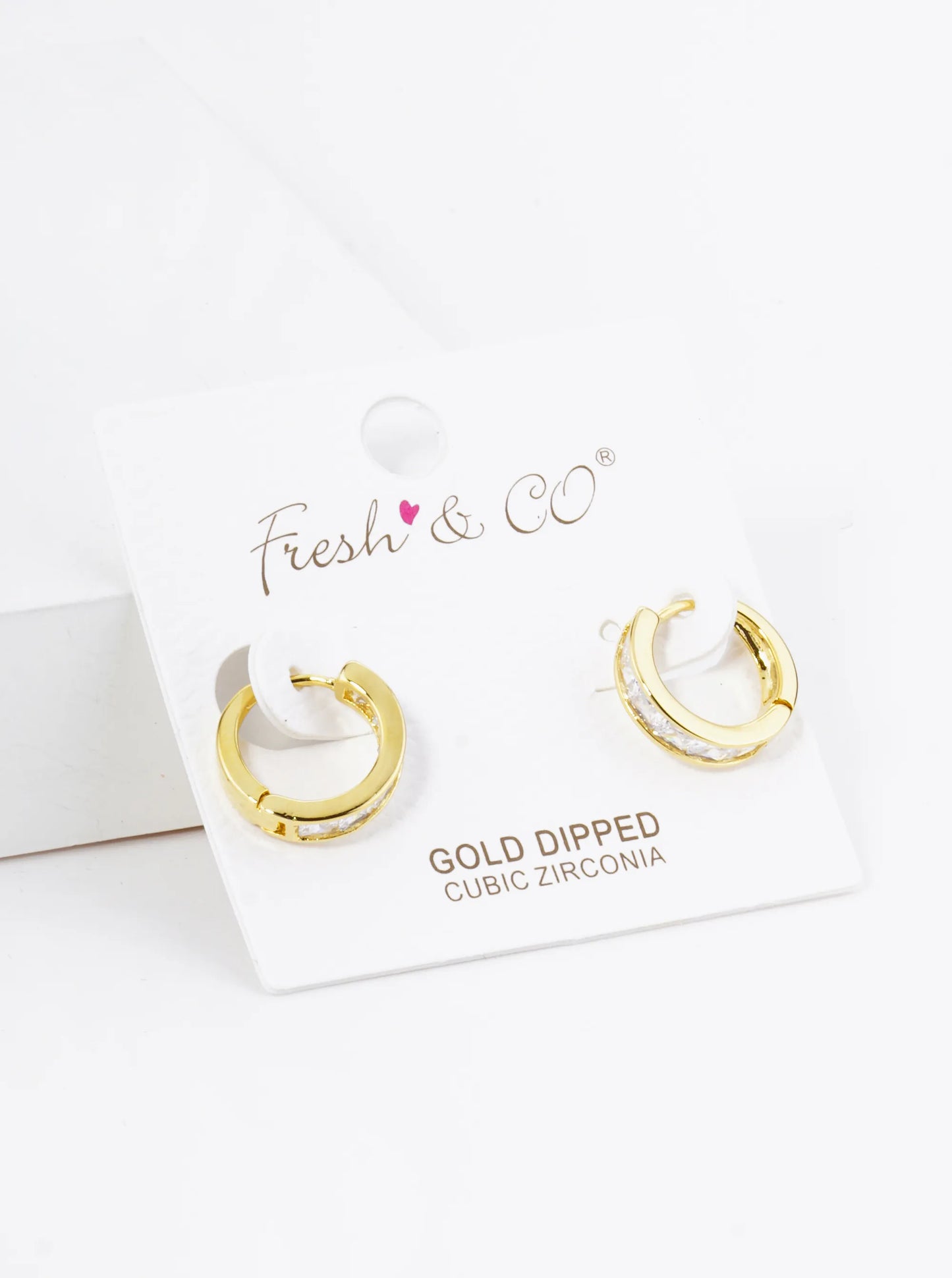 18K Gold Dipped Square CZ Pave 14mm Brass Huggie Hoop Earrings