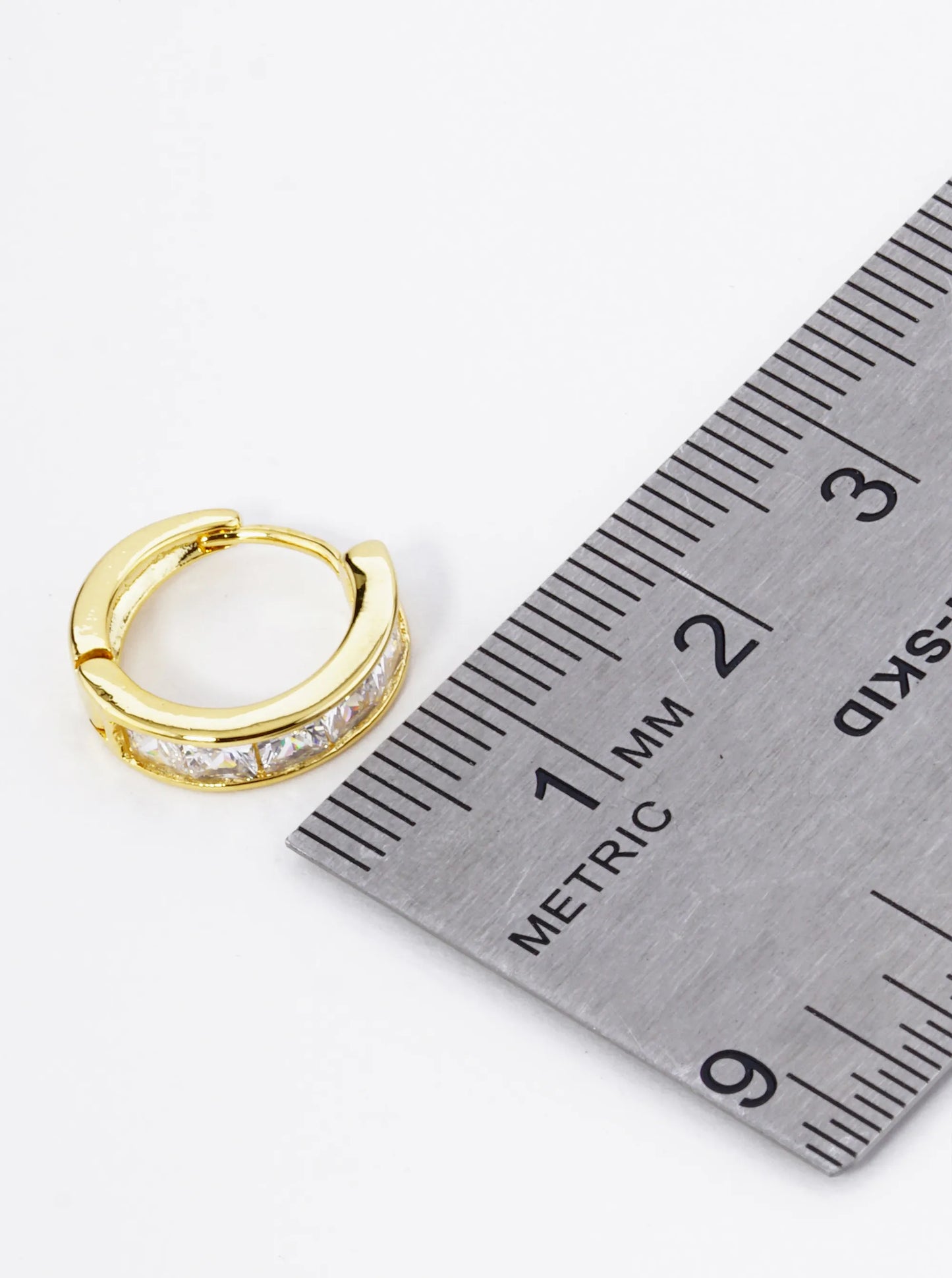 18K Gold Dipped Square CZ Pave 14mm Brass Huggie Hoop Earrings