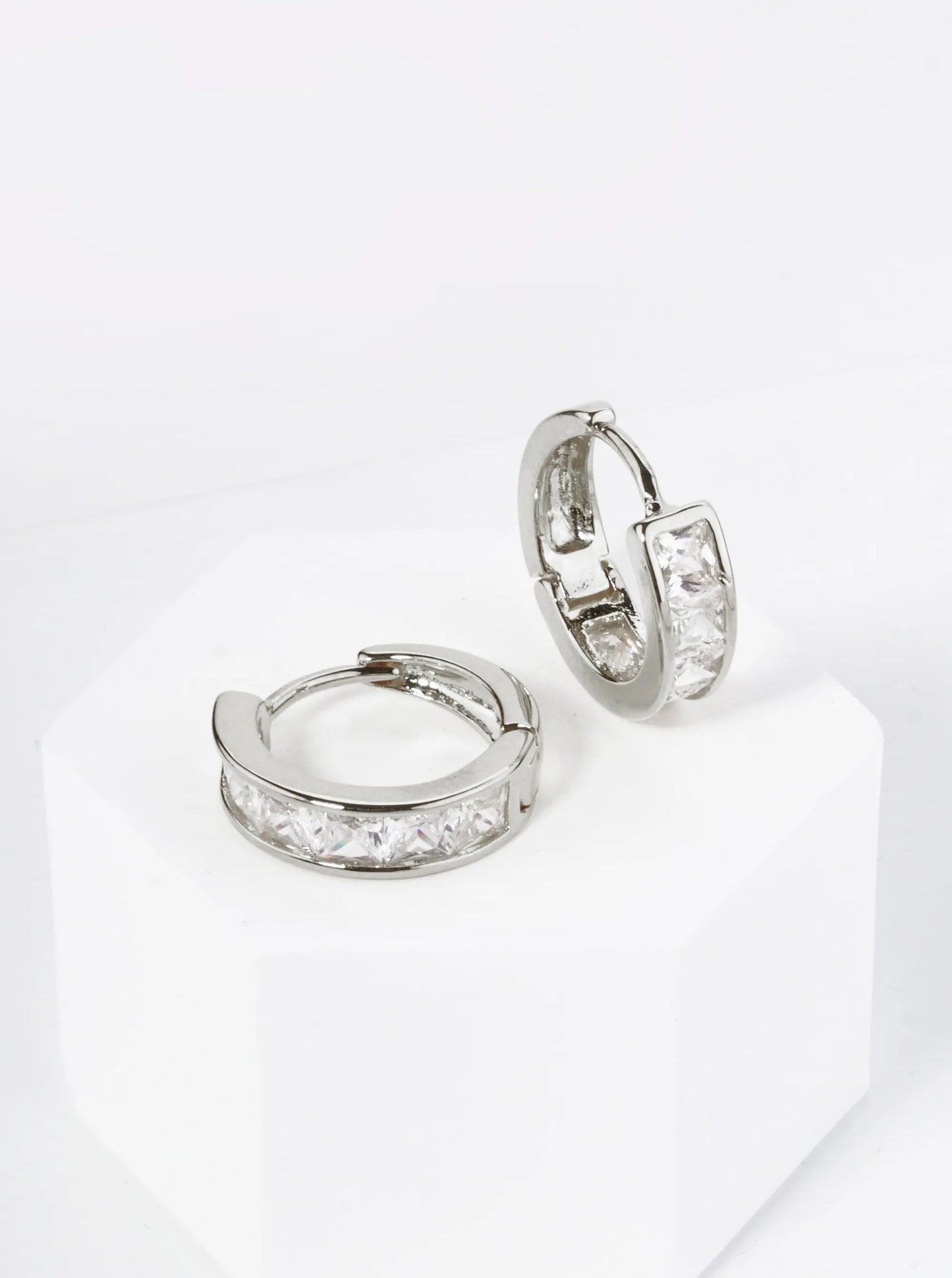 18K Gold Dipped Square CZ Pave 14mm Brass Huggie Hoop Earrings