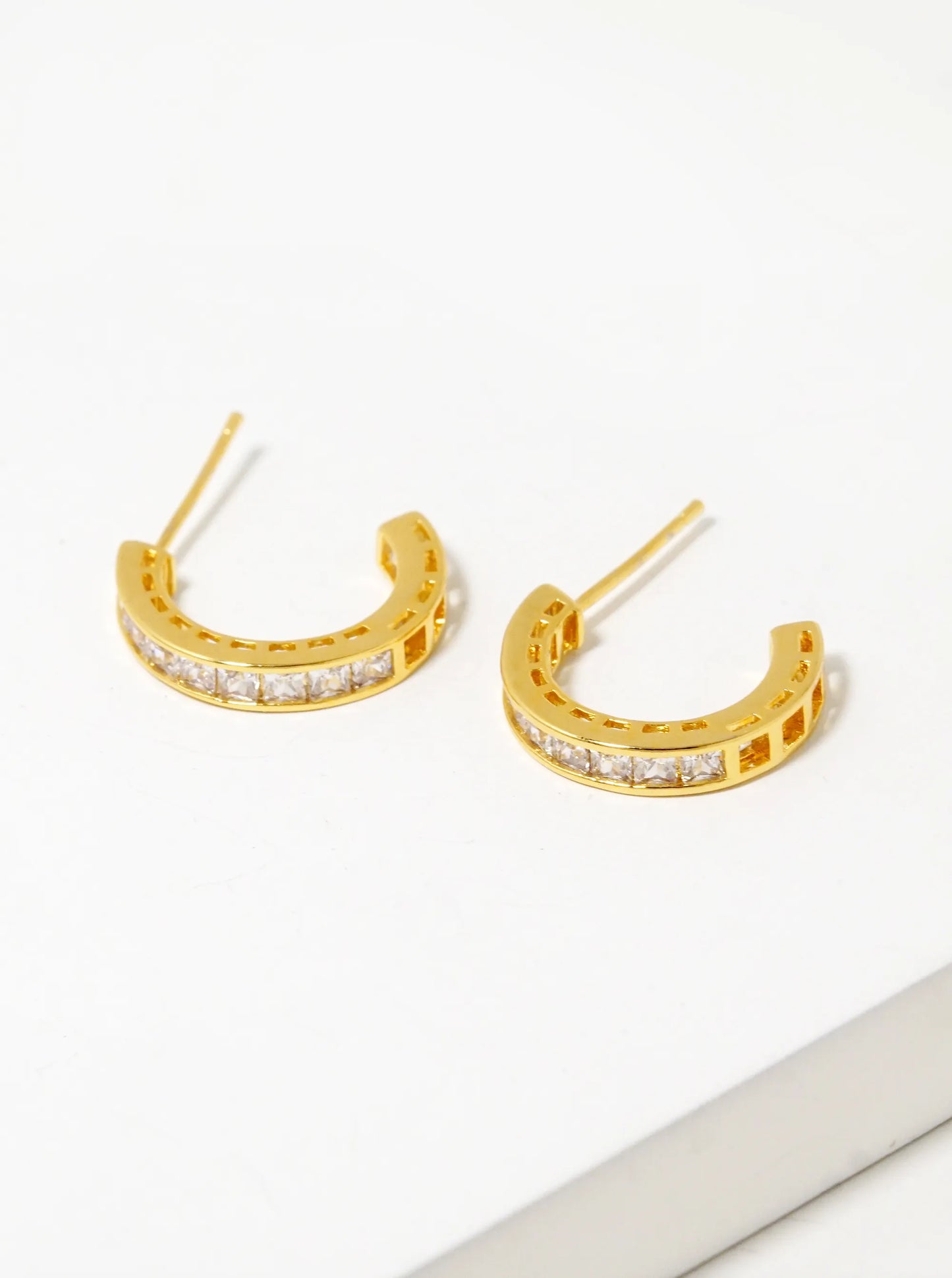 18K Gold Dipped Square CZ Pave 15mm Hoop Earrings
