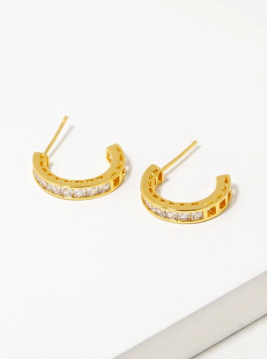 18K Gold Dipped Square CZ Pave 15mm Hoop Earrings