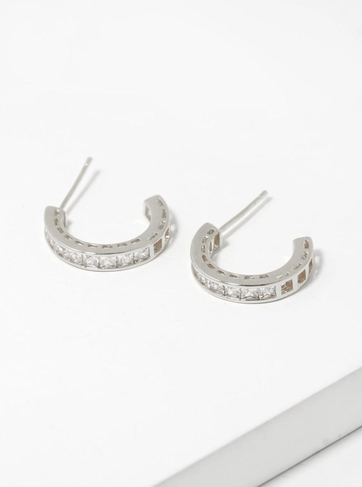 18K Gold Dipped Square CZ Pave 15mm Hoop Earrings