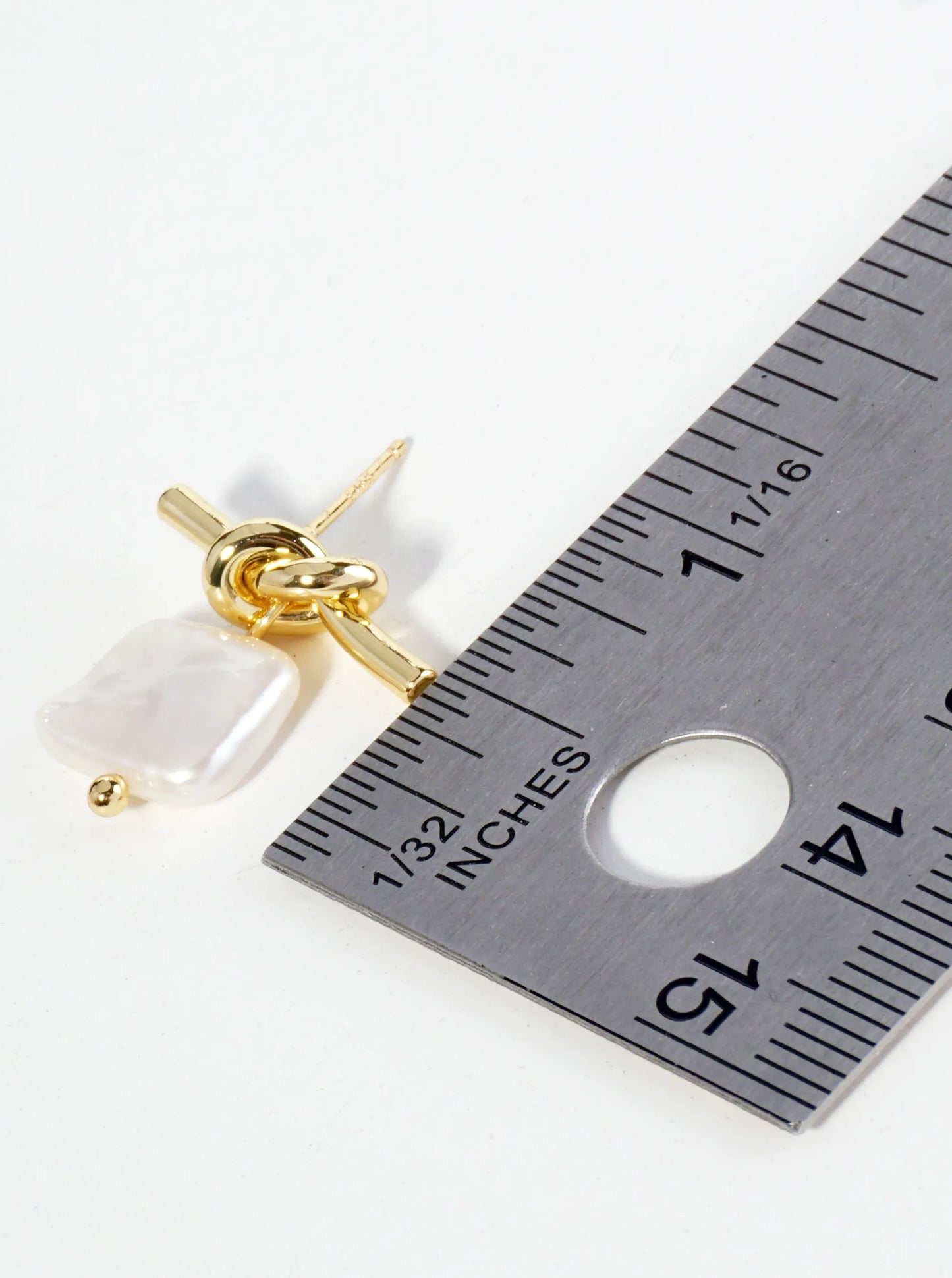 18K Gold Dipped Square Freshwater Pearl Drop Love Knot Post Earrings