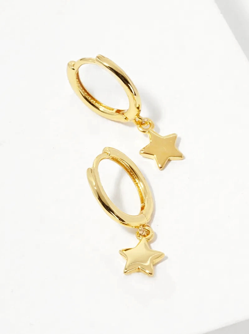 18K Gold Dipped Star Drop 10mm Huggie Hoop Earrings
