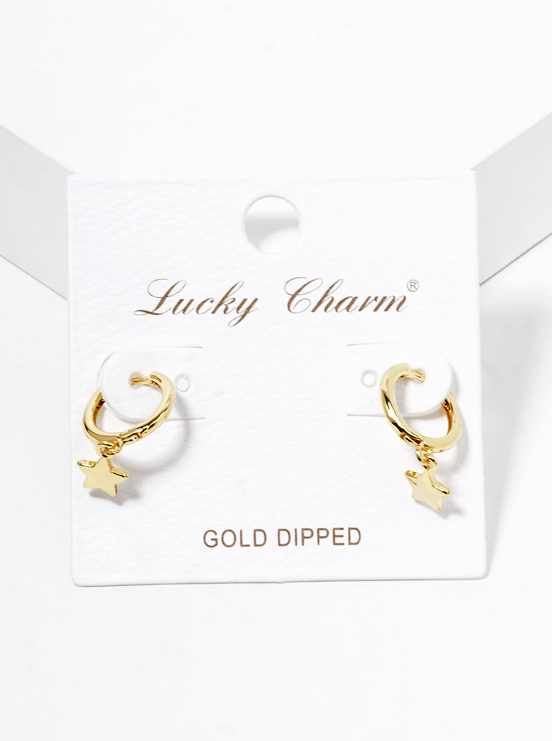 18K Gold Dipped Star Drop 10mm Huggie Hoop Earrings