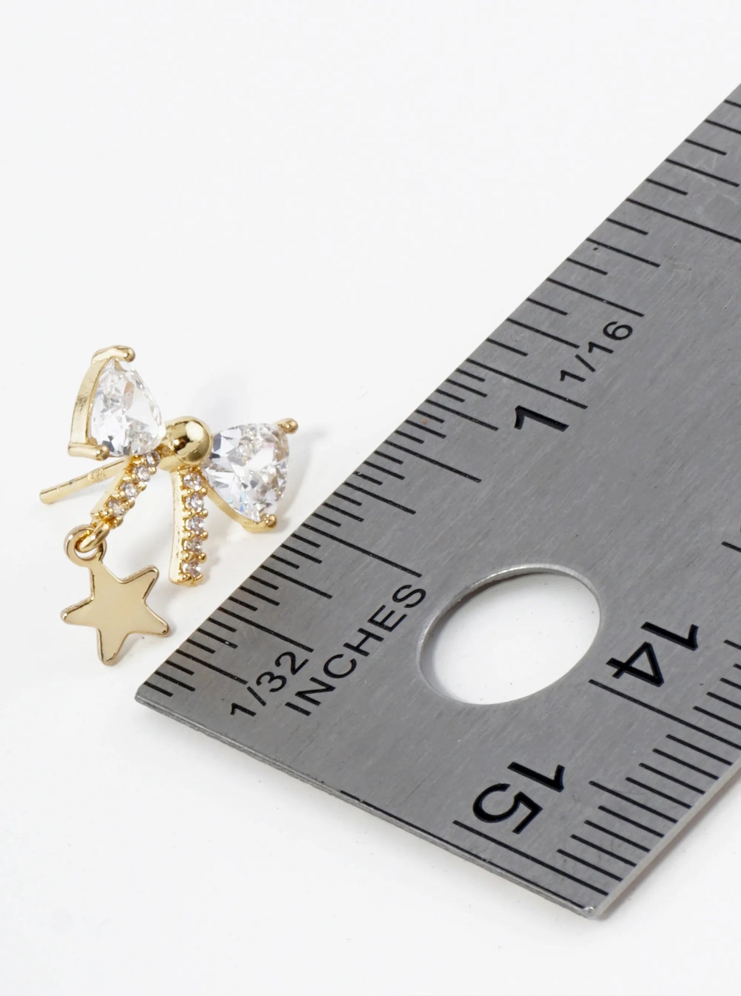 18K Gold Dipped Star Drop Cubic Zirconia Ribbon Bow Stud Earrings