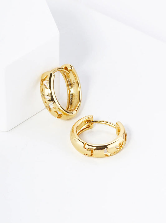 18K Gold Dipped Star And Moon Cutout 12mm Huggie Hoop Earrings