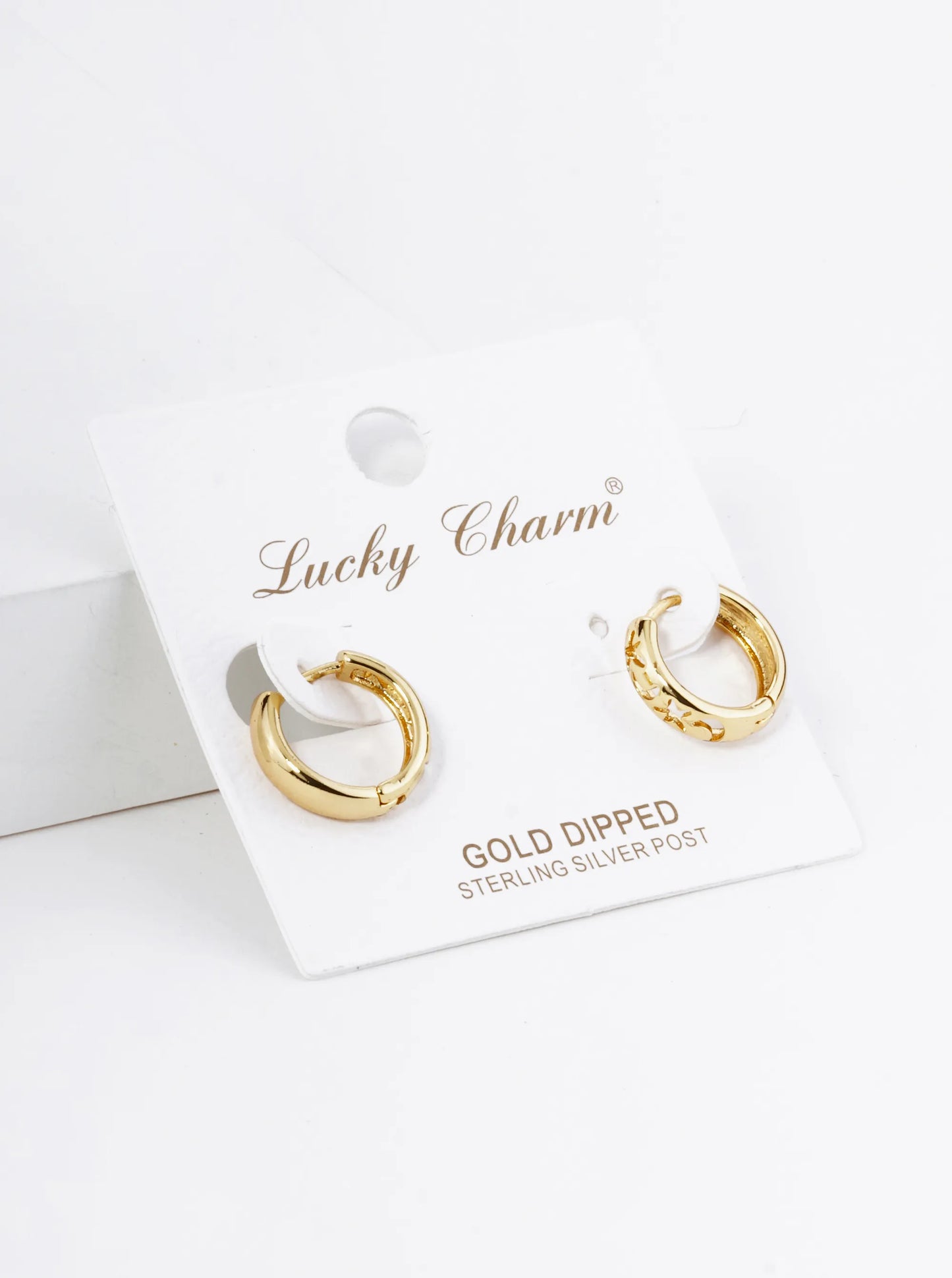 18K Gold Dipped Star And Moon Cutout 12mm Huggie Hoop Earrings