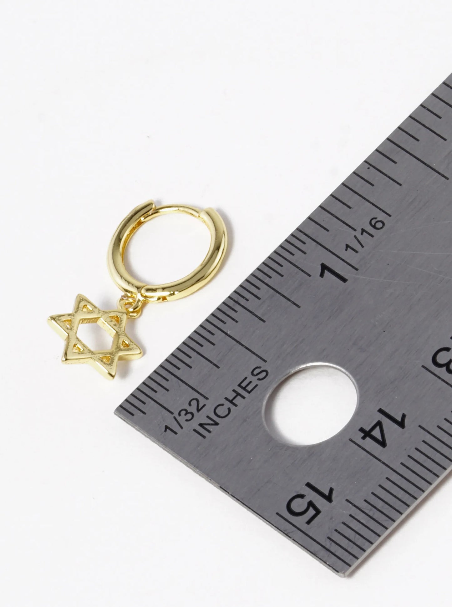 18K Gold Dipped Star Of David Drop 10mm Huggie Hoop Earrings