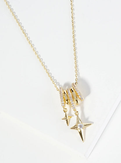 18K Gold Dipped Starlight Drop Cubic Zirconia Pendant Necklace