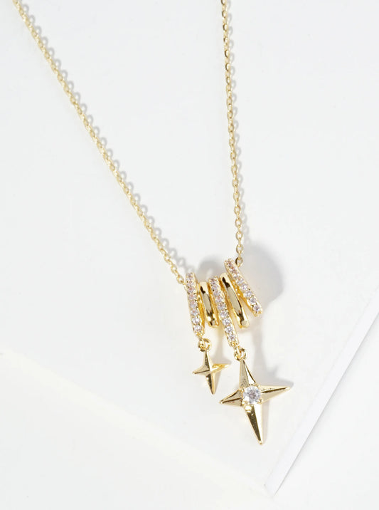 18K Gold Dipped Starlight Drop Cubic Zirconia Pendant Necklace