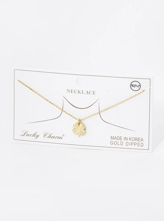 18K Gold Dipped Sunburst Clover Pendant Necklace