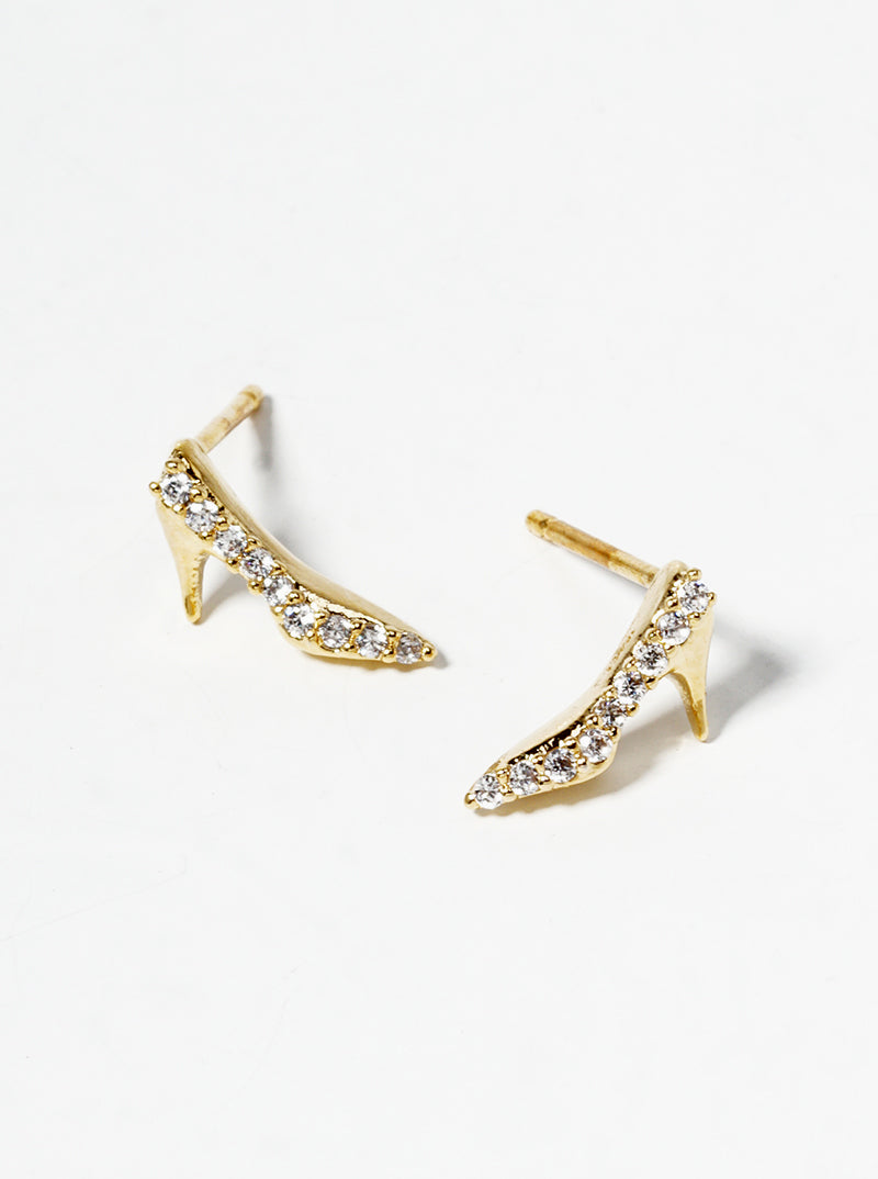 18K Gold Dipped Symmetrical CZ Pave Dainty High Heel Stud Earrings