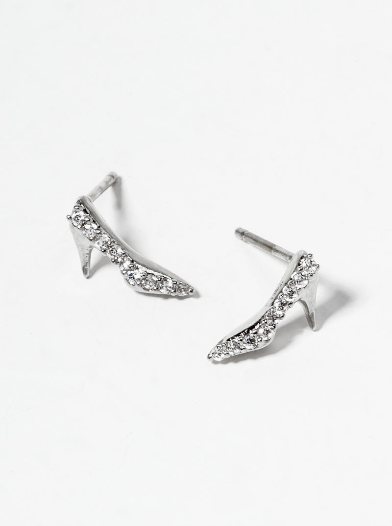 18K Gold Dipped Symmetrical CZ Pave Dainty High Heel Stud Earrings