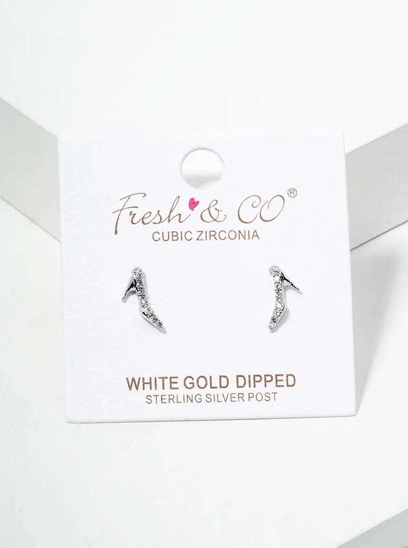 18K Gold Dipped Symmetrical CZ Pave Dainty High Heel Stud Earrings
