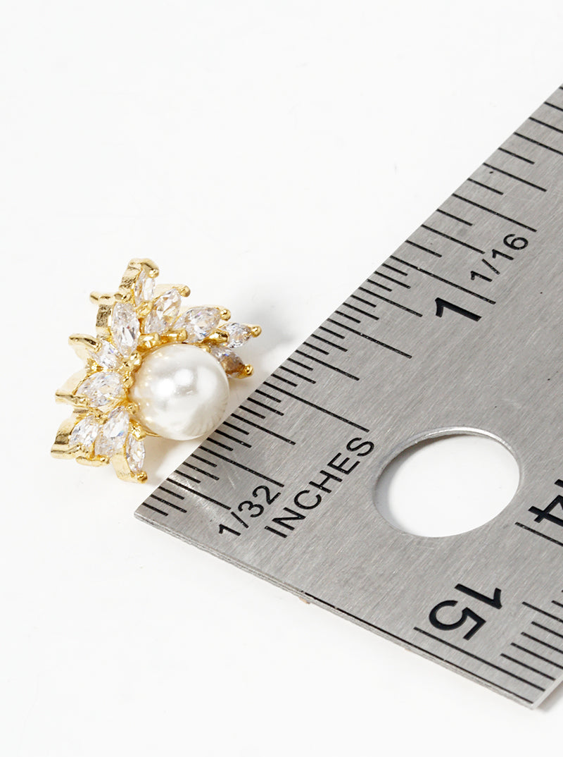 18K Gold Dipped Symmetrical CZ Pave Pearl Post Stud Earrings