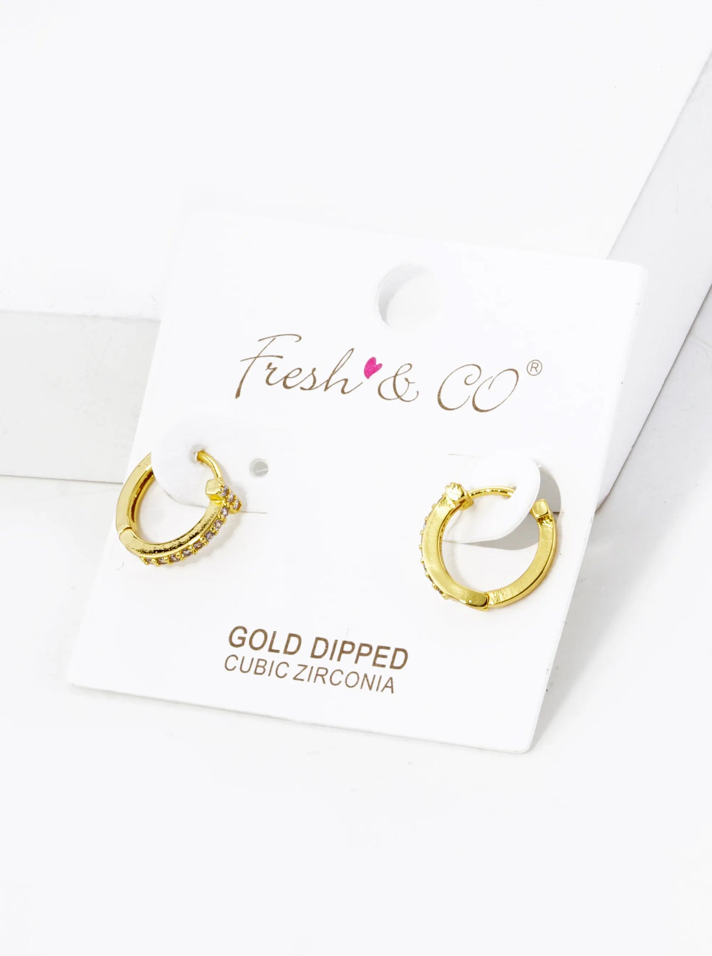 18K Gold Dipped T Shape Micro Pave Set Cubic Zirconia 12mm Huggie Hoop Earrings