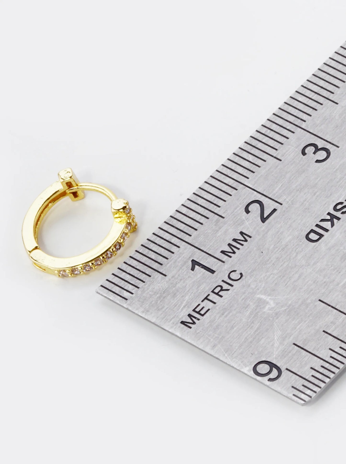 18K Gold Dipped T Shape Micro Pave Set Cubic Zirconia 12mm Huggie Hoop Earrings