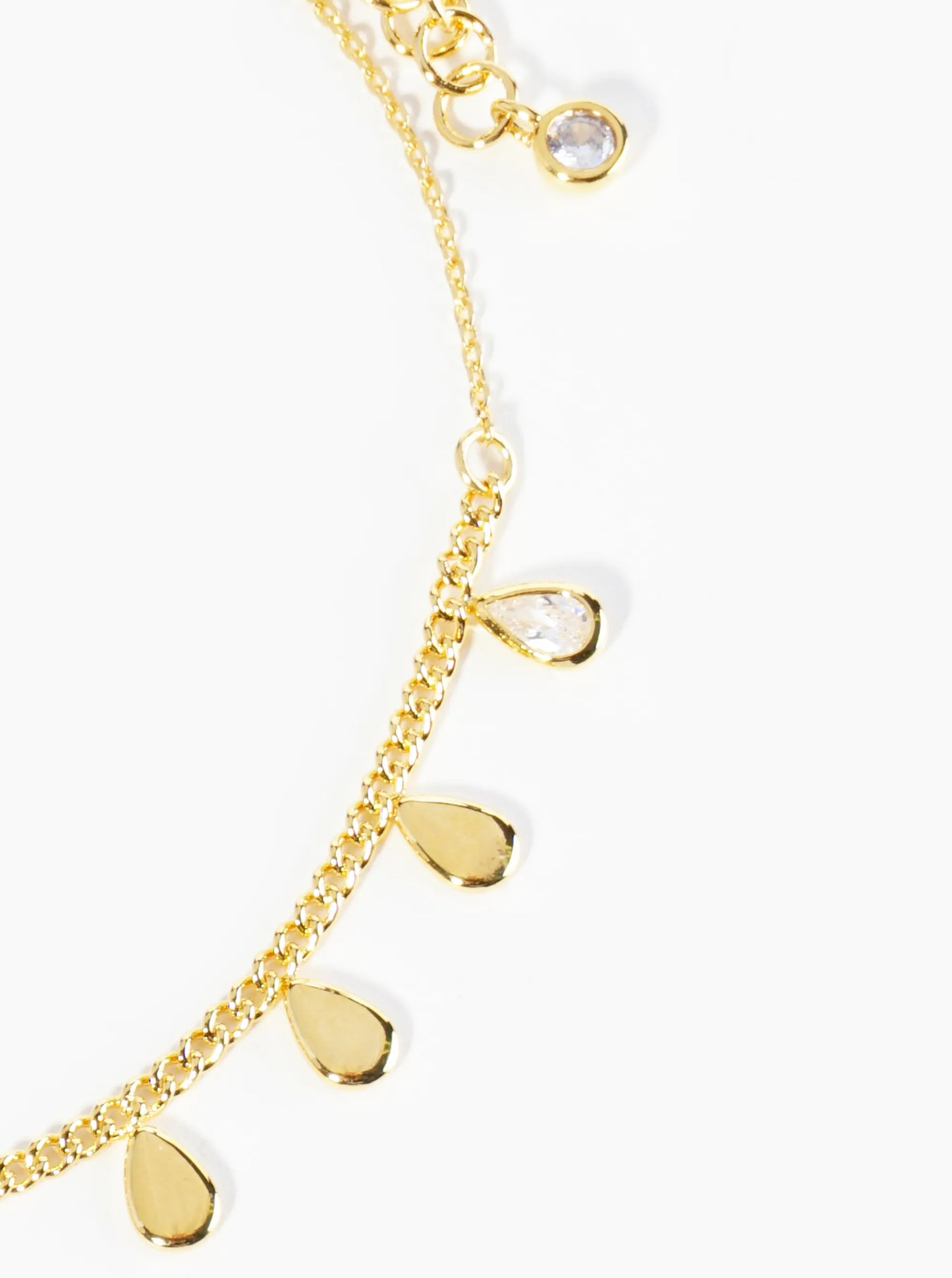 18K Gold Dipped Teardrop CZ Stones Brass Chain Tassel Anklet