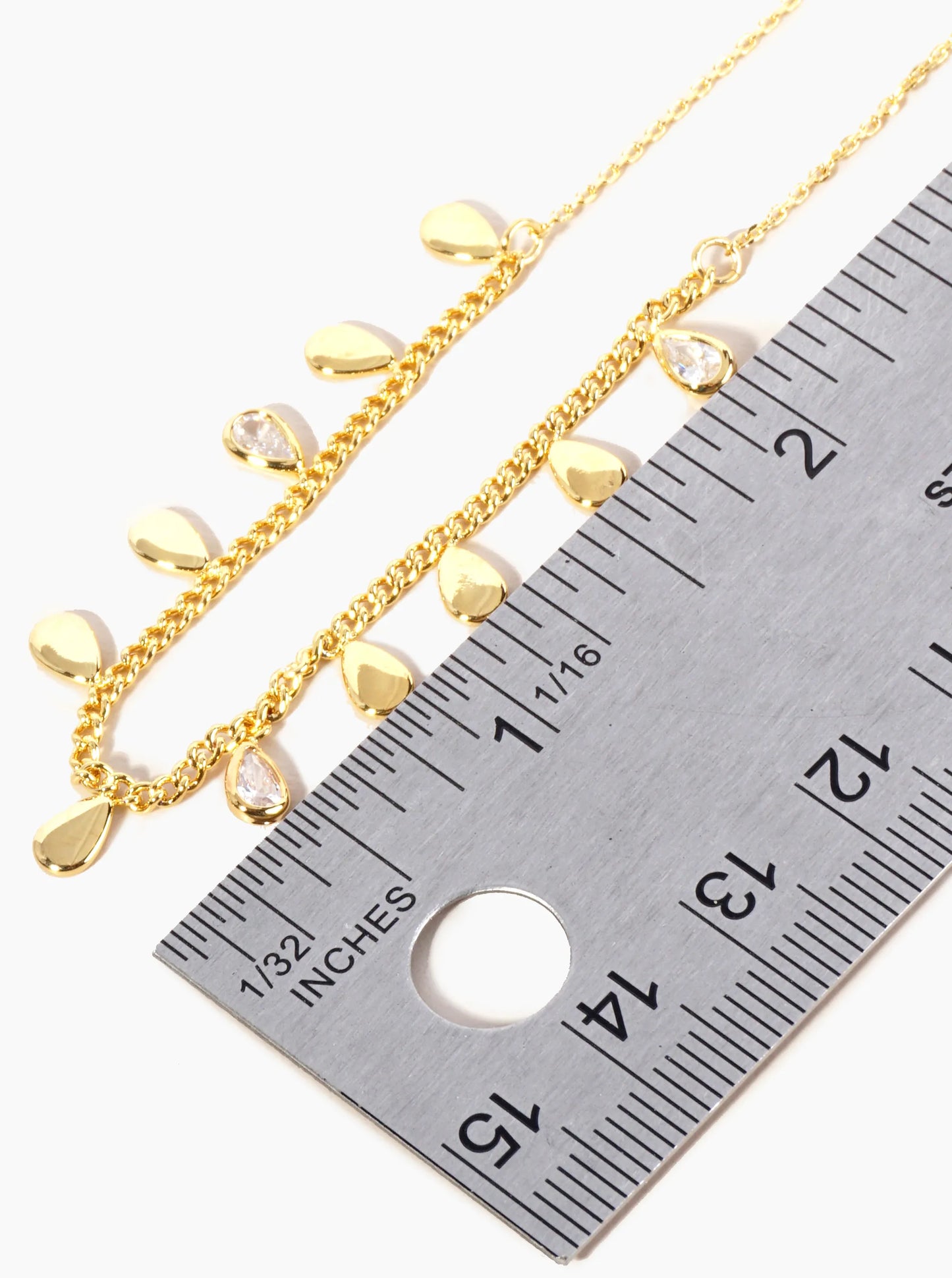 18K Gold Dipped Teardrop CZ Stones Brass Chain Tassel Anklet