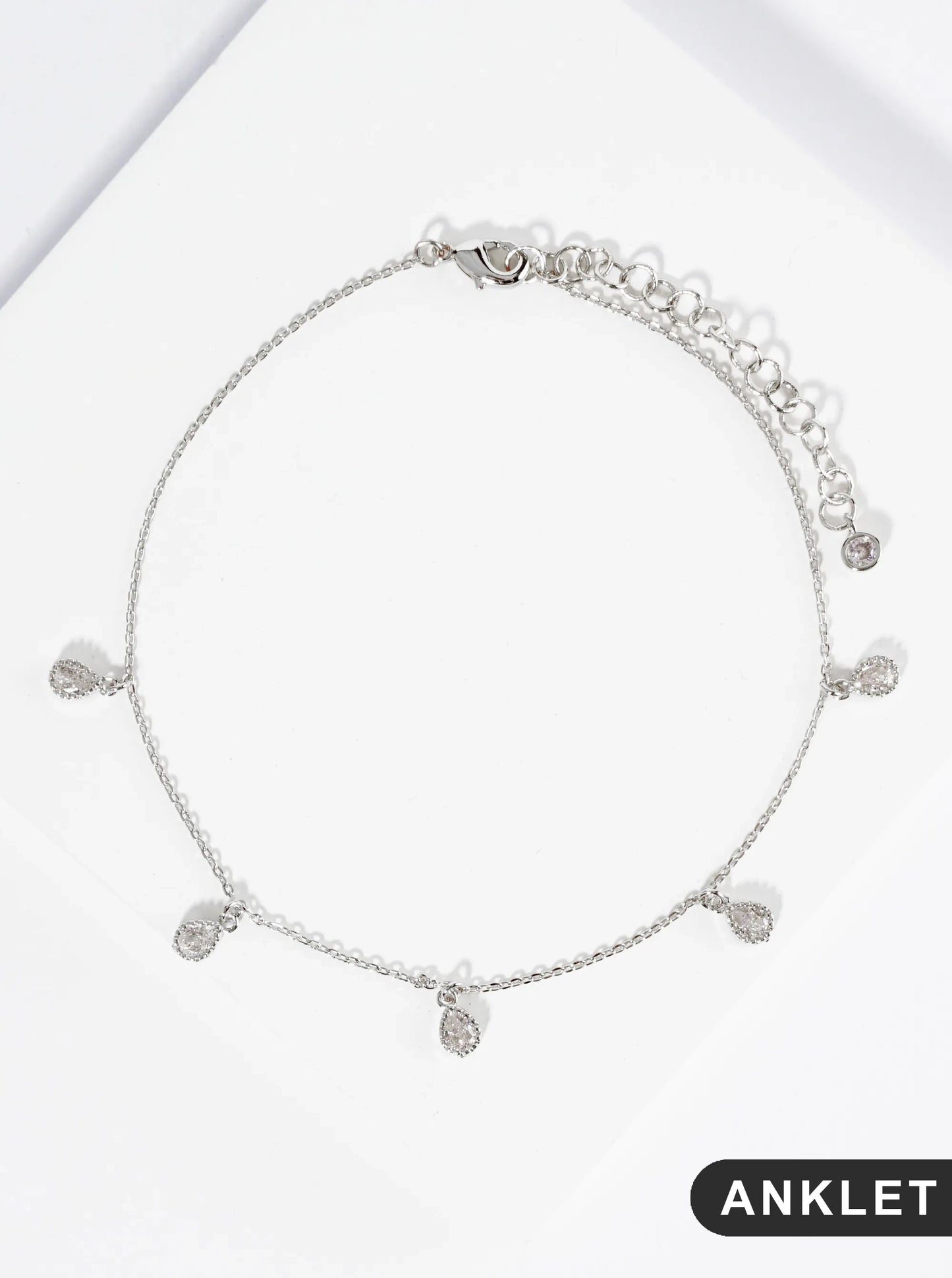 18K Gold Dipped Teardrop Cubic Zirconia Charm Brass Chain Anklet