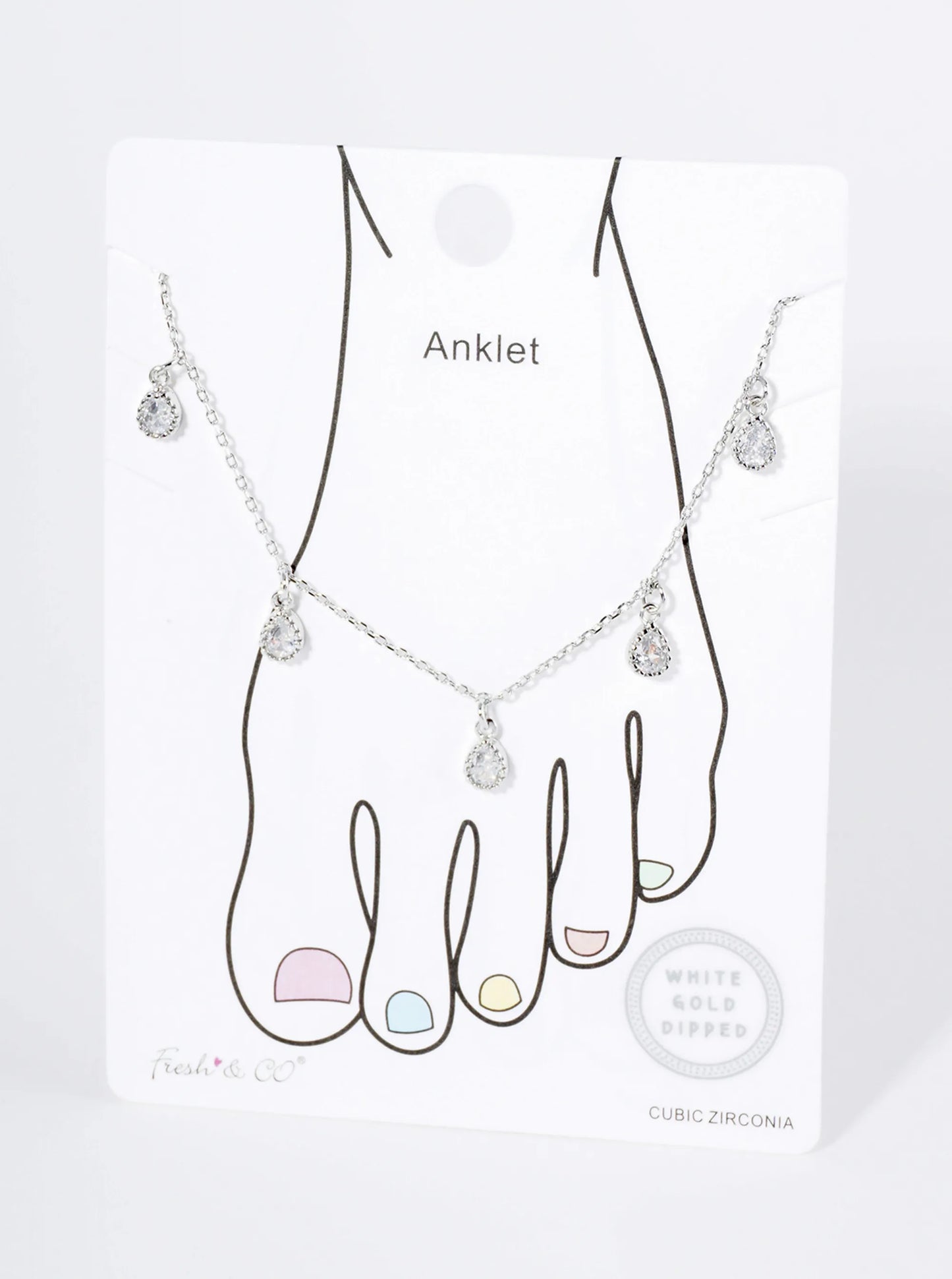 18K Gold Dipped Teardrop Cubic Zirconia Charm Brass Chain Anklet