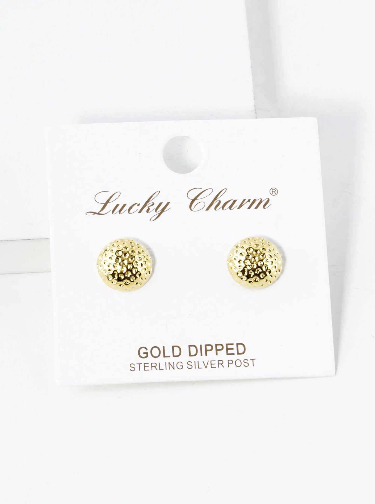 18K Gold Dipped Textured 10mm Button Stud Earrings