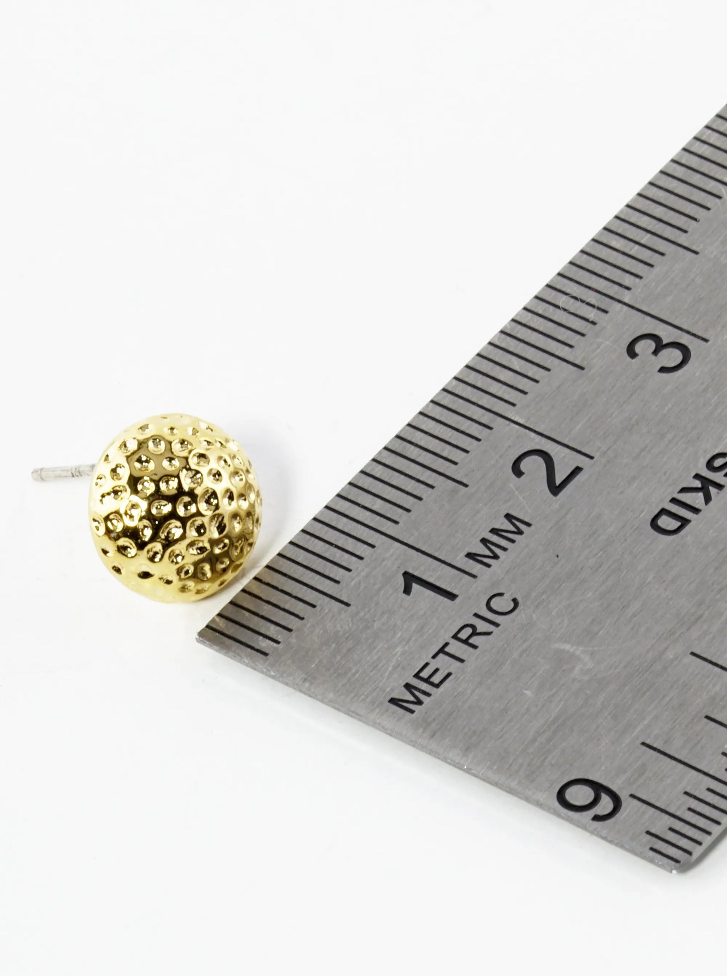 18K Gold Dipped Textured 10mm Button Stud Earrings