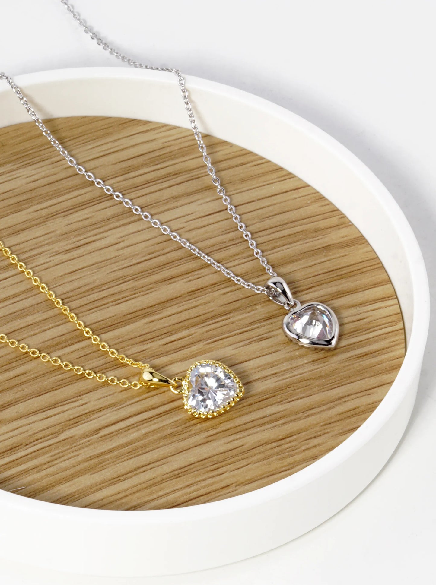 18K Gold Dipped Textured 10mm CZ Stone Heart Pendant Necklace