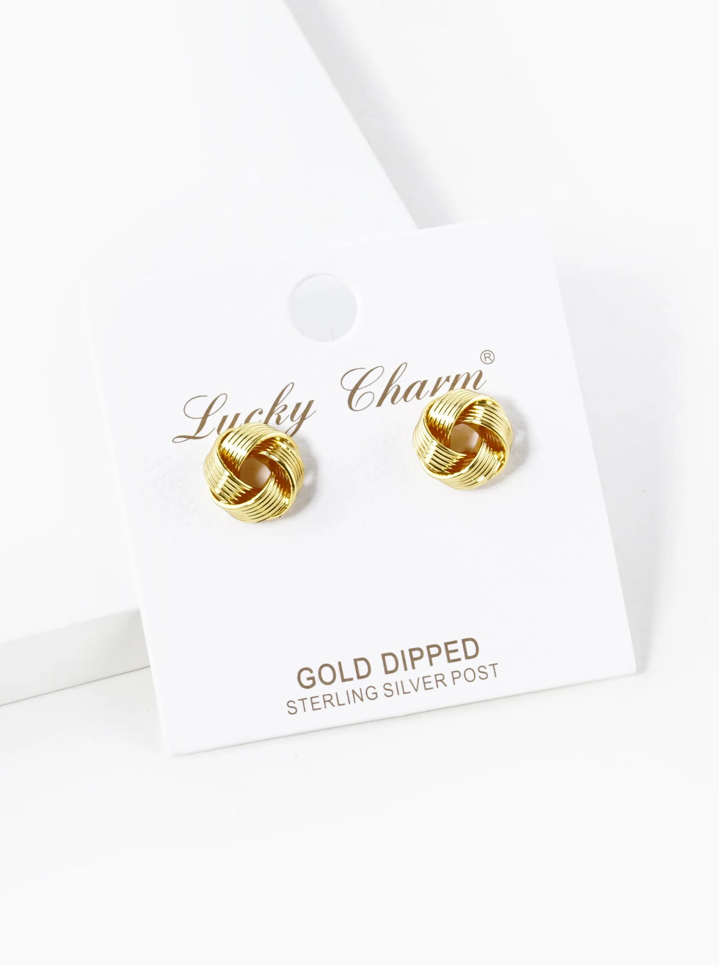 18K Gold Dipped Textured 10mm Love Knot Stud Earrings