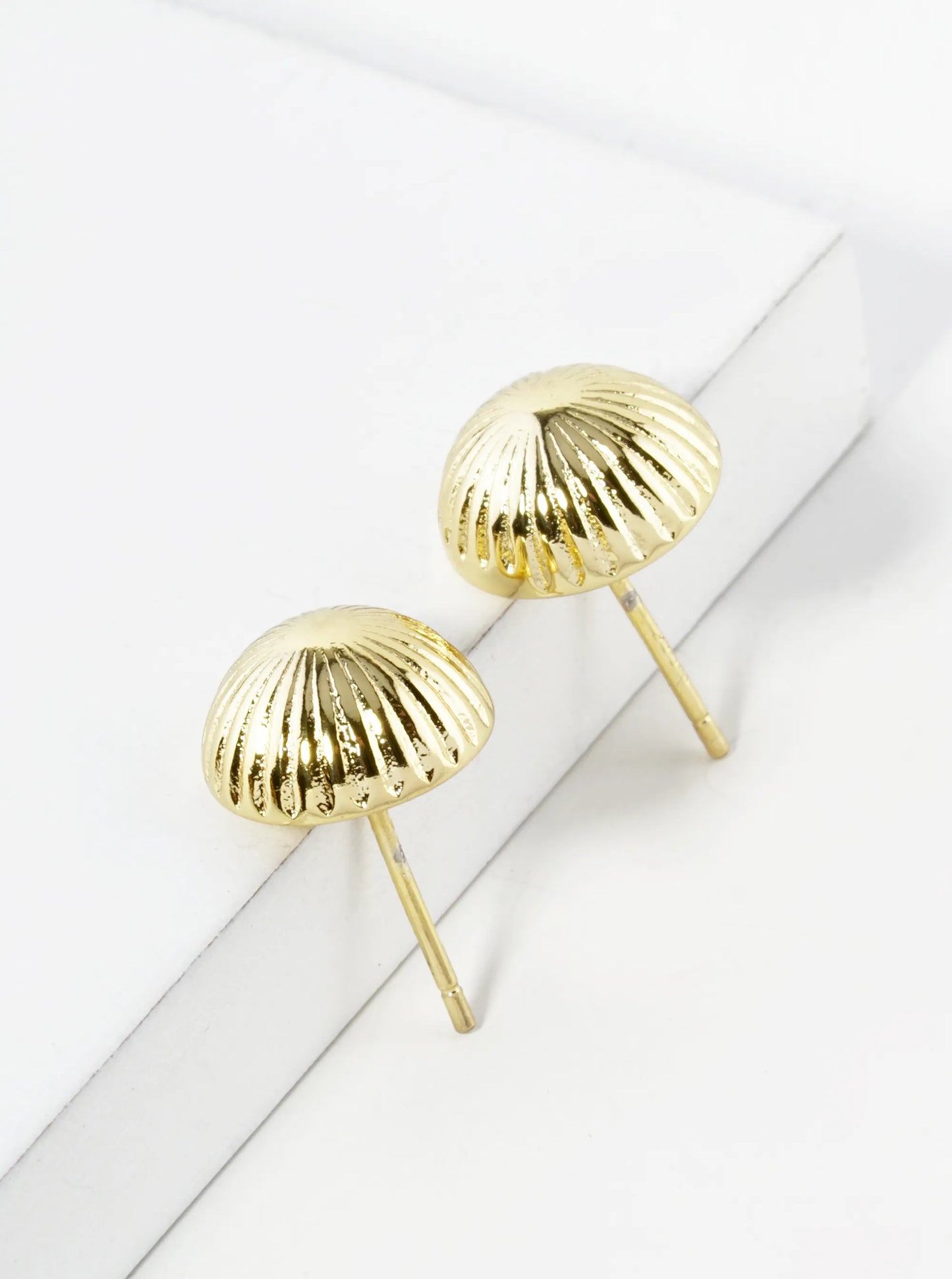 18K Gold Dipped Textured 10mm Semi-Hemisphere Button Stud Earrings