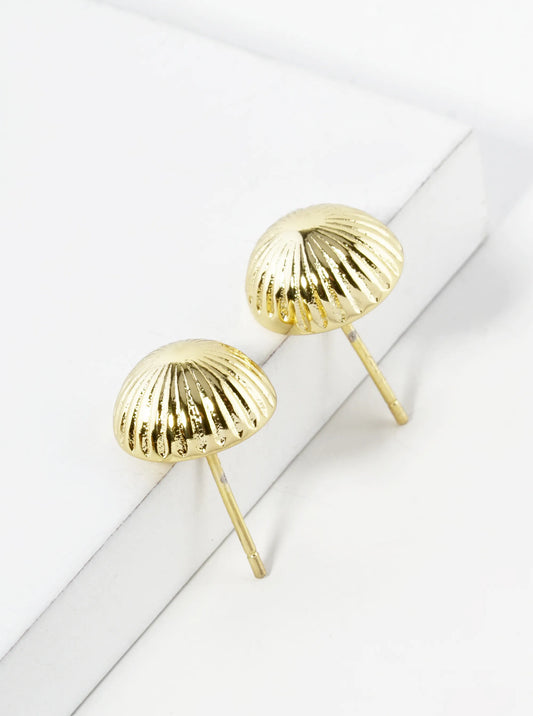 18K Gold Dipped Textured 10mm Semi-Hemisphere Button Stud Earrings